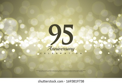 95th anniversary background with illustrations of black numbers with golden light behind,