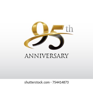 95th anniversary black and golden swoosh. simple logo vector design for greeting card and invitation card