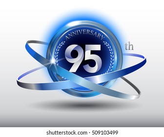 95th anniversary with blue ring and laurel on white background