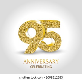 95th anniversary card template with 3d gold colored elements.