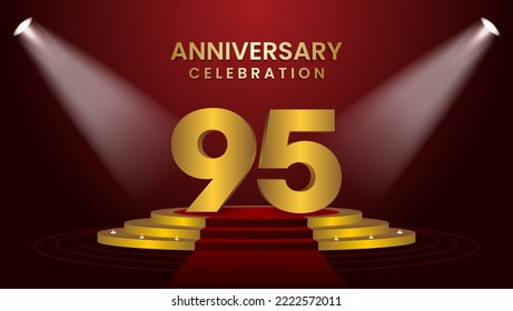 95th Anniversary Celebration With golden stage. Modern and luxurious design template for celebration event, wedding, greeting card, and invitation. Vector illustration