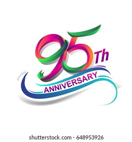 95th anniversary celebration logotype green and red colored. ninety five years birthday logo on white background.