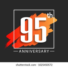 95th anniversary design with orange color brush in square isolated on black background for celebration