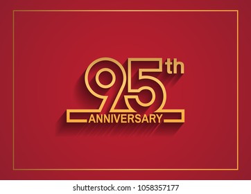 95th anniversary design with simple line style golden color isolated on red background for celebration event