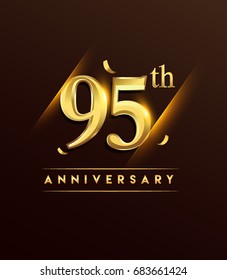95th anniversary glowing logotype with confetti golden colored isolated on dark background, vector design for greeting card and invitation card.