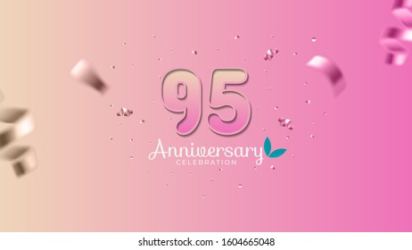 95th anniversary. Gradient pink and yellow Numbers with sparkling confetti. Modern elegant gradient background design vector EPS 10. For wedding party or company event decoration.
