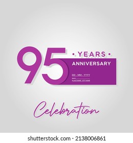 95th anniversary logo. Anniversary celebration logo design with purple color for booklet, flyer, magazine, brochure poster, web, invitation or greeting card. vector illustrations.