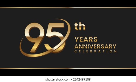 95th anniversary logo design with gold ring. Logo Vector Illustration