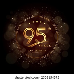 95th anniversary logo with gold double line style decorated with glitter and confetti Vector EPS 10