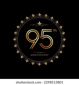 95th anniversary logo with golden number for celebration event, invitation, wedding, greeting card, banner, poster, flyer. Ornament vector design