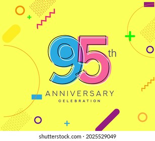 95-jähriges Logo, Vektordesign Geburtstagsfeier mit buntem geometrischem Hintergrund.