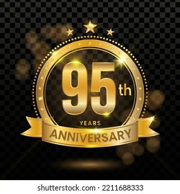 95th Anniversary Logotype with Gold Confetti Isolated on Black Background, Vector Design for Greeting Card and Invitation Card