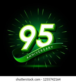 95th anniversary neon text vector design template. green number neon logo, light banner design element colorful design trend, night bright advertising neon text anniversary event party template