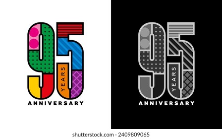 95th anniversary, ninety-fifth year logo set, colorful logo for celebration, invitations, congratulations, web template, flyer and booklet, retro