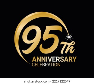 95th Anniversary ordinal number Counting vector art illustration in stunning font on gold color on black background
