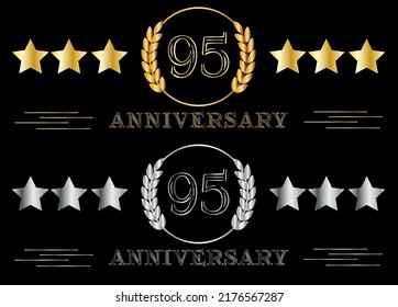 95. Jubiläum setzt Gold und Silber. Geburtstag feiern, Banner für Sondertermin mit Ring auf isoliertem Hintergrund.