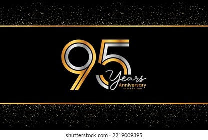 95th Anniversary template design. Anniversary Celebration logo design in golden color for celebration event, invitation, greeting card, flyer, banner, poster, double line logo, vector illustration