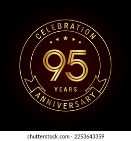 Concepto de diseño de plantillas para el 95º aniversario con cinta dorada para la celebración del aniversario. Plantilla de vectores de logotipos