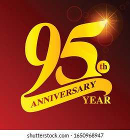 95th anniversary year logo template design on red light background