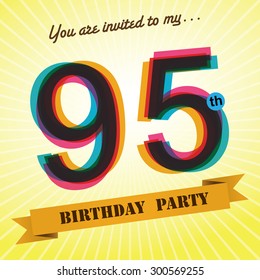 95th Birthday party invite / template design in retro style - Vector Background