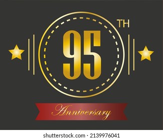 95th golden anniversary logo with ring and star golden. vector illustration