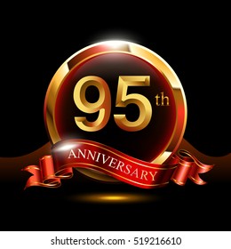 95th golden anniversary logo. with ring and red ribbon