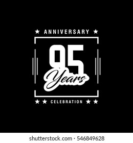 95th white anniversary logo, vector celebration design with rectangle on black background.