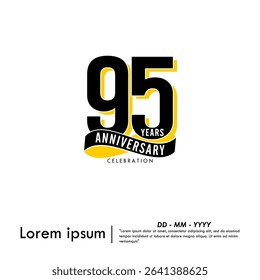 95th years anniversary celebration emblem. modern anniversary logo isolated with infinity circle ribbon on white background. vector illustration template design for web, flyers, poster, greeting card