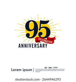 95th years anniversary celebration emblem. congratulations anniversary logo isolated with red ribbon and starburst on white background. vector illustration template design for web banner