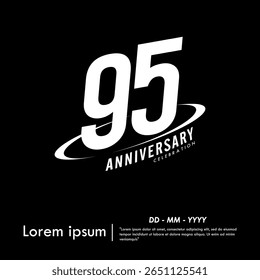 95th years anniversary celebration emblem. congratulations anniversary logo isolated with oval ring. black and white tone. vector illustration template design for web, flyers, poster, greeting card