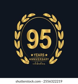 95th Years Anniversary celebration. Vector Template festive illustration Golden Color,. Birthday or wedding party event decoration.