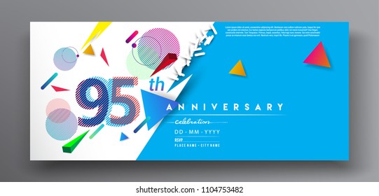 95th years anniversary logo, vector design birthday celebration with colorful geometric background and circles shape.