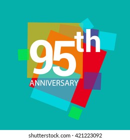 95th years anniversary logo, vector design isolated on colorful geometric background, for birthday celebration.