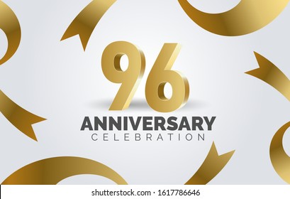 96 Anniversary celebration with three dimension number and ribbon vector background.