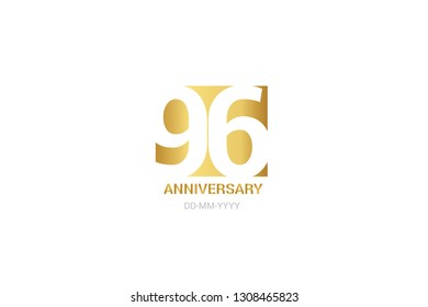 96 anniversary, minimalist logo. Tenth years, jubilee, greeting card. Birthday invitation.year sign. Gold space vector illustration on white background - Vector