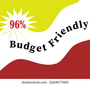 96% Budget Friendly sign tag warning banner vector art illustration Isolated on White Background in various colors red,white, and yellow