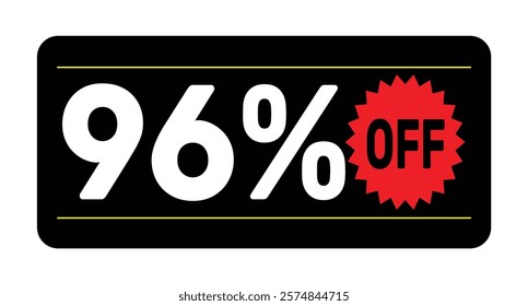 96% discount tag. icon vector Black, white and rad rectangular shape, perfect for marketing promotions