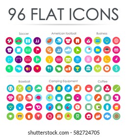 96 Flat icons. Vector illustration.