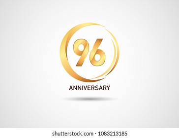 96 golden anniversary number inside gold circle swoosh isolated on white background
