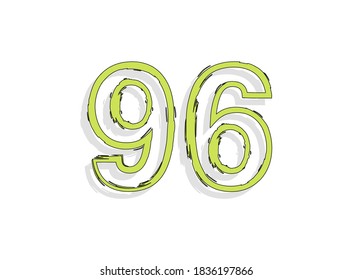 96 green number, hand drawn brush stroke. Comic style design. For design element, logo, creative poster etc. Vector illustration 