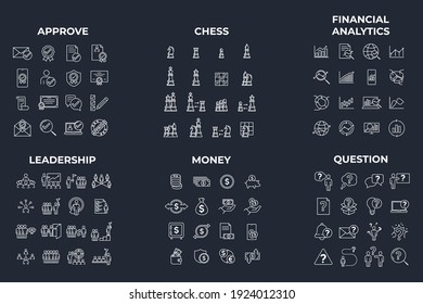 96 Symbol. genehmigen. Schach. Finanzanalyse. Führungsstärke. Geld. Fragepack-Symbolvorlage für Grafik- und Webdesign-Kollektion, Vektorgrafik