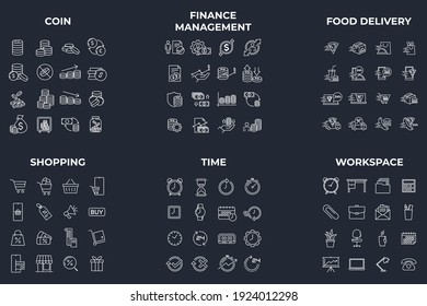 96 icon. coin. finance management. foon delivery. shopping. time. workspace pack symbol template for graphic and web design collection logo vector illustration