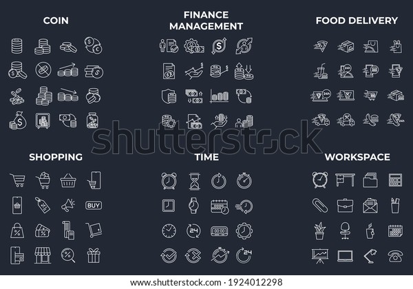 96 icon. coin.\
finance management. foon delivery. shopping. time. workspace pack\
symbol template for graphic and web design collection logo vector\
illustration