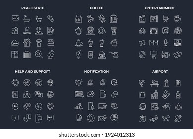 96 icon. real estate. coffee. entertainment. help and support. notification. airport pack symbol template for graphic and web design collection logo vector illustration