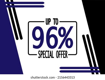 Up to 96% off banner. Discount offer in blue and black.