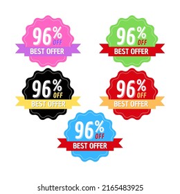 96% de descuento, mejor conjunto de diferentes distintivos de promoción de descuento Diseño de ilustraciones gráficas vectoriales