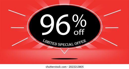 96% off black balloon and red, for limited special offer, red banner for special offers of promotions