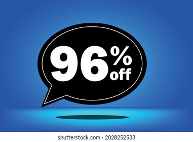 96% de descuento - globo flotante negro y azul - con fondo azul - banner para ofertas promocionales de descuento y reducción