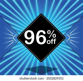 96% off. Blue banner - black balloon for big sales.