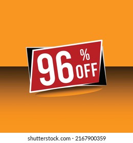 96% off, marketing,sale, deal, banner with orange to yellow background with gradient. White writing on red balloon.